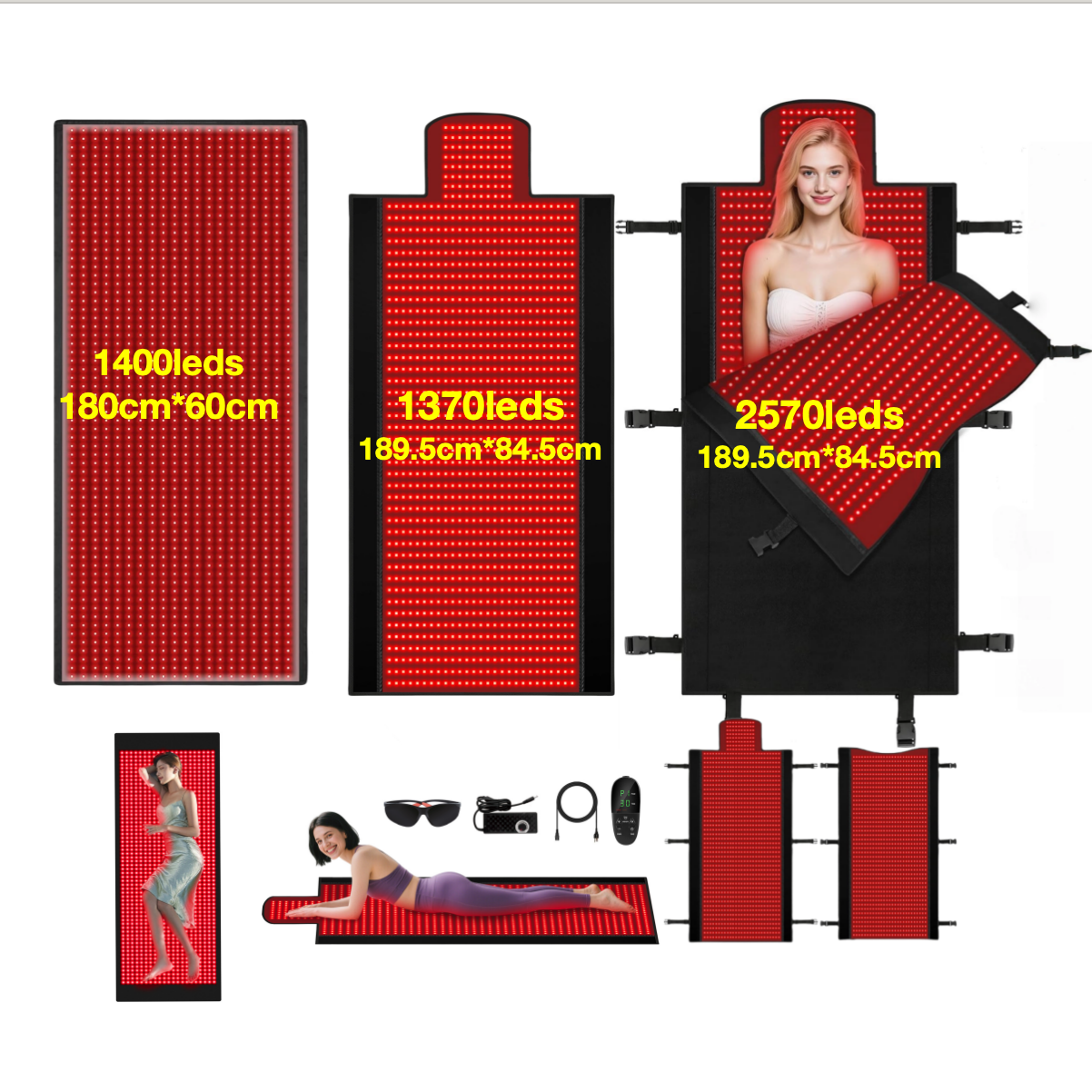 AQSHE No EMF Customized logo Full Body Infrared Light Led Mat Red Led Red Light Therapy Bed Mat Blanket with Wireless Controller