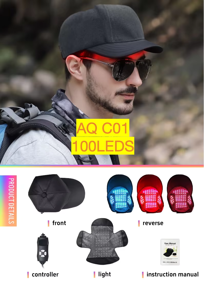 AQSHE 100 pcs LED Indicator Therapy Hat Handheld Red Light Therapy Cap with Infrared Infra Technology Customizable Wavelength for Pain Relief