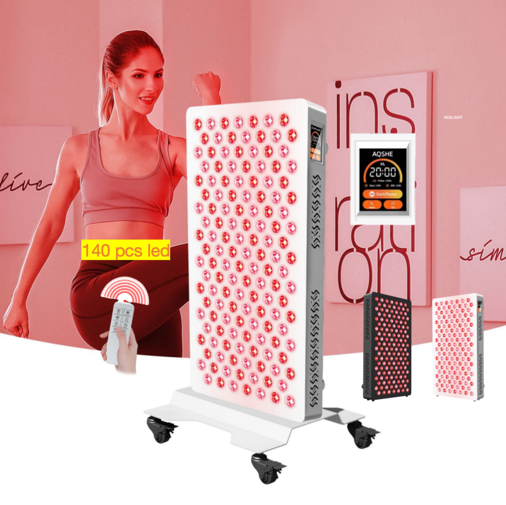 AQSHE T140 Touch Screen 6 wavelength Home Use Infrared Red Light Therapy U Full Body Panel 9 Wavelengths Led 630 660 810 850  940 1060nm on Stand for Head Wall