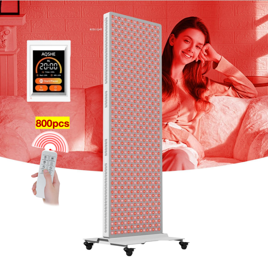 AQSHE T800 Touch Screen 6 Wavelength for Full Body Red Light Panel With Stand 180cm Full Body 630 660 810 850  940 1060nm for Use in Sauna With Electric Motorized Stand