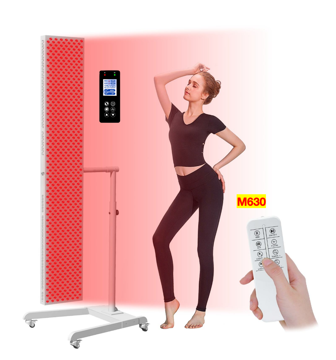 AQSHE M630 Touch Button 4 wavelength Shenzhen Dual Chip LED Red Light Therapy Panel Full Body Bed Motorized Stand With Wheels Holder