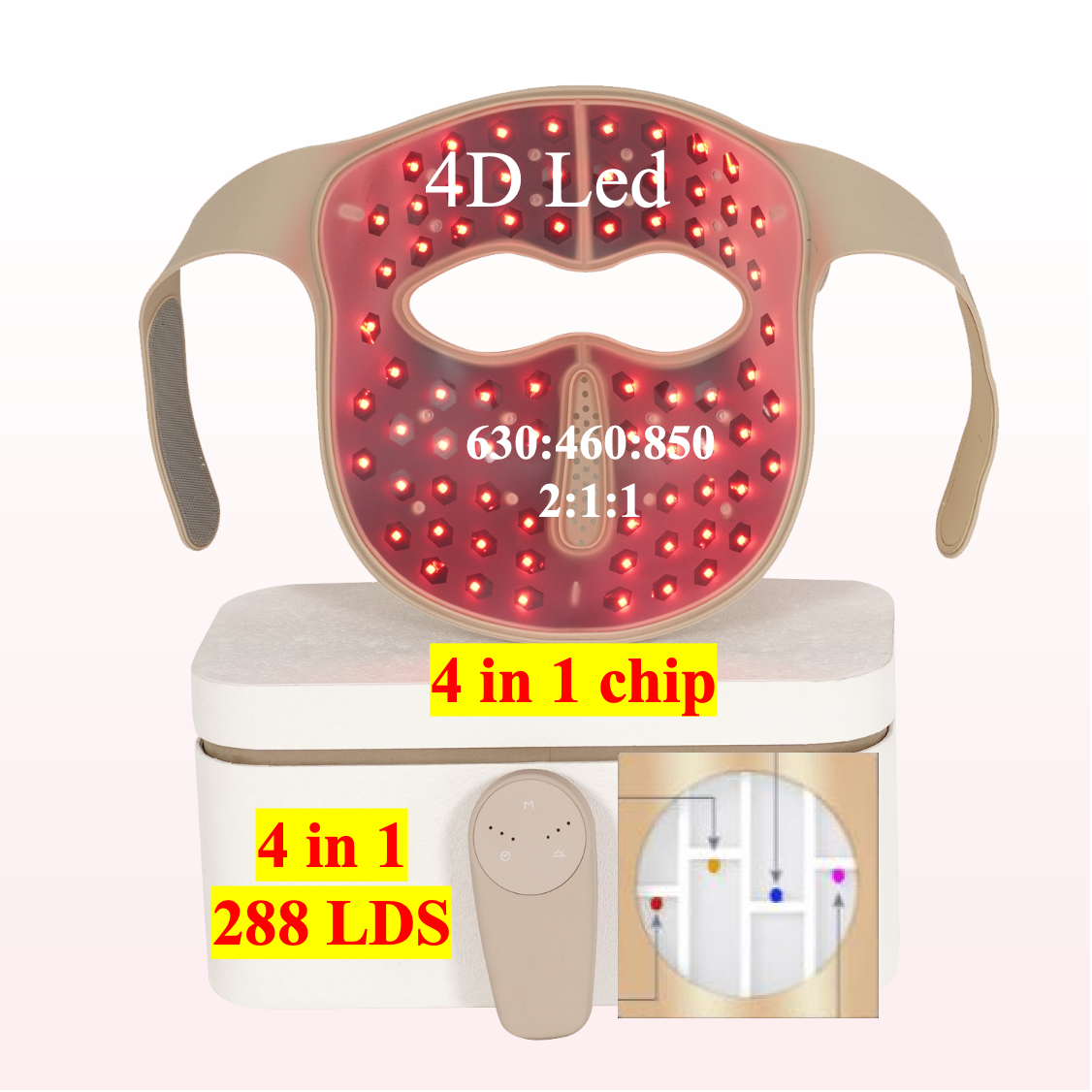AQSHE M3LED 4D 460 630 850nm 4d Wireless LED Silicone Near Infrared Medical Led Face Skin Care Red Light Therapy Device for Face