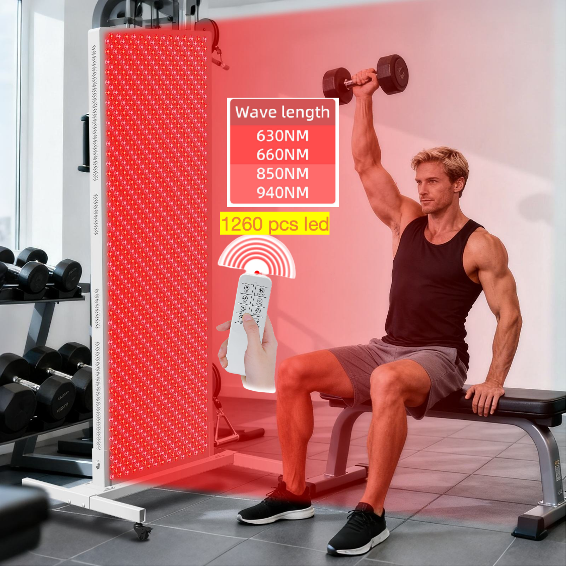 AQSHE T1260 Touch Screen 4 wavelength 630 660 850 940nm  LED Light Therapy Panel for Full Body Skin Care of Muscles Improve Sleep for SPA Gym Red Light Therapy Device