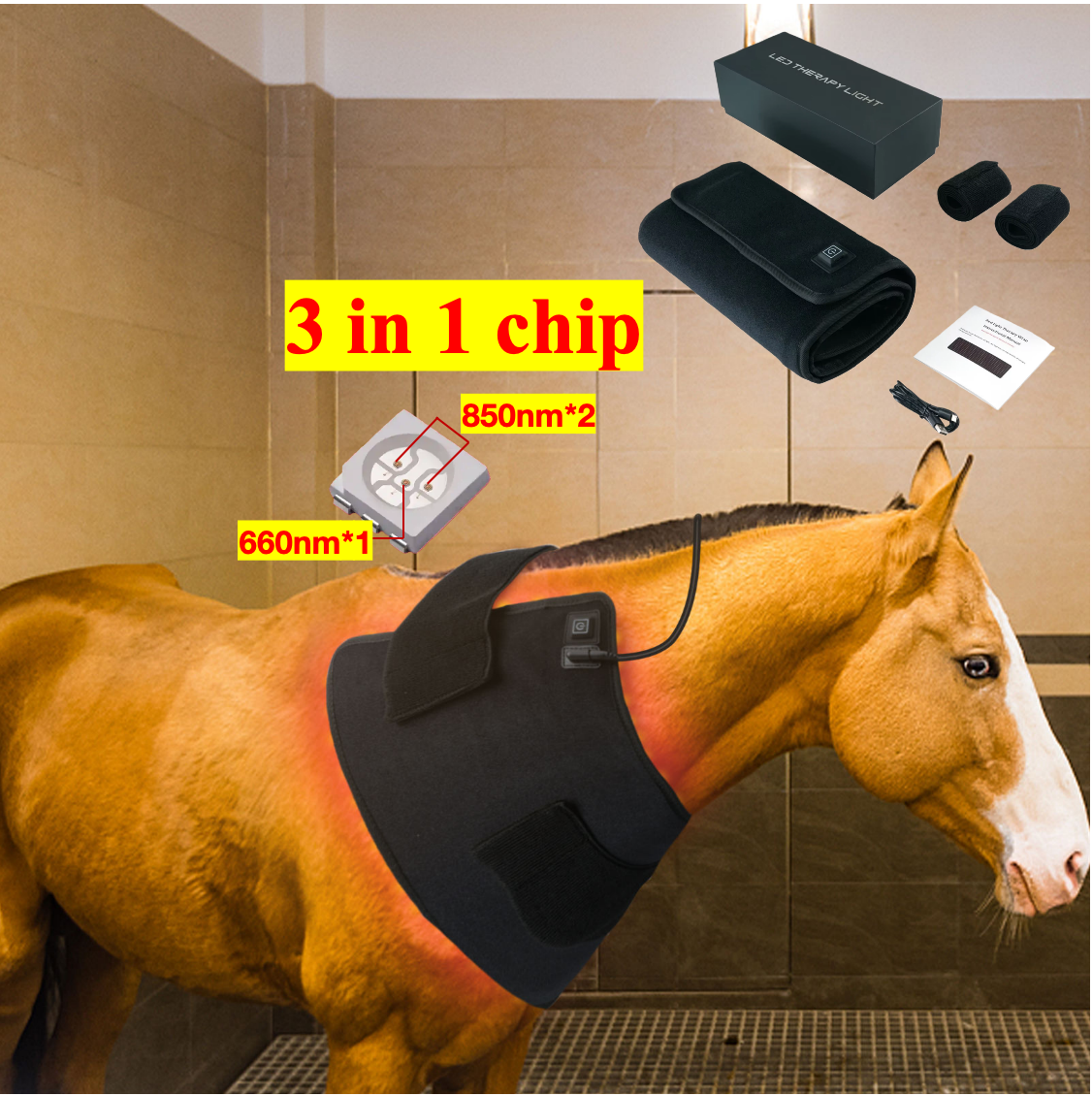 AQSHE 350PCS Leds Equine Chin Belly 660nm 850nm Horse Neck Red Light Therapy Near Infrared Belt Blanket Equine Treatment Device