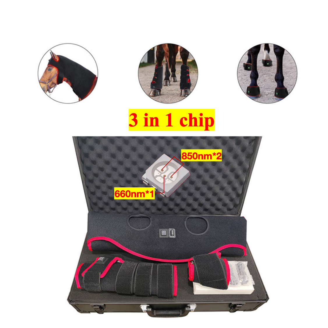 AQSHE Equine Set Flexible Built-in Battery 660nm 850nm Infrared Pain Relief Red Light Therapy Horse Hoof Wrap Boots Cap Head
