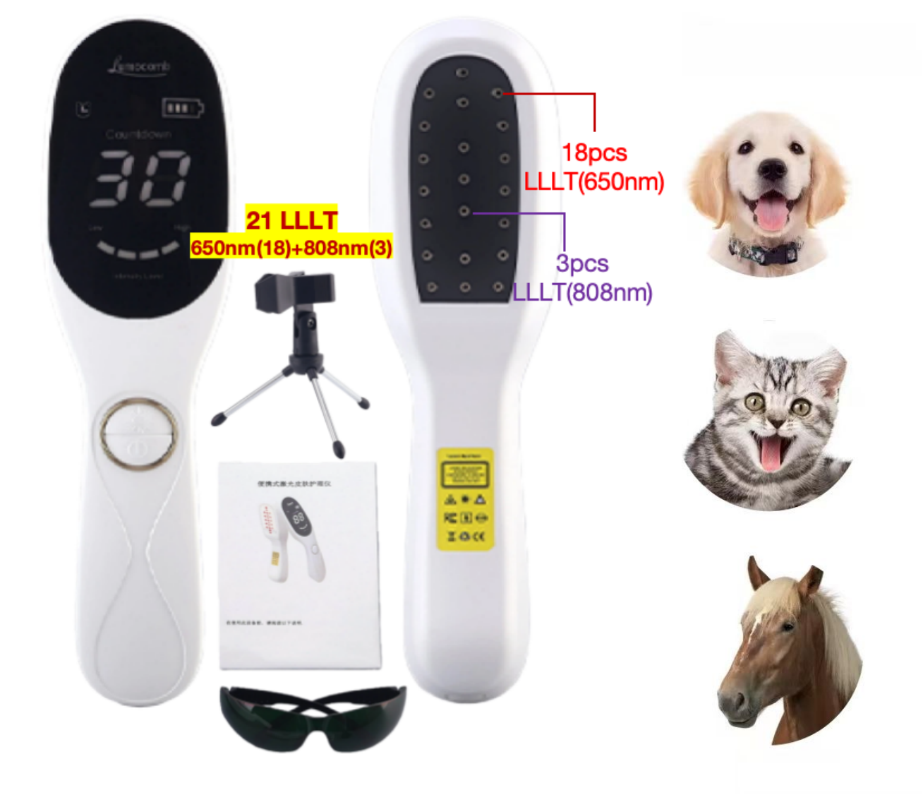 AQSHE Cold Laser Human Vet Device with LED Display Targets Joint and Muscles for Infrared Light(3x808nm +18X650nm)