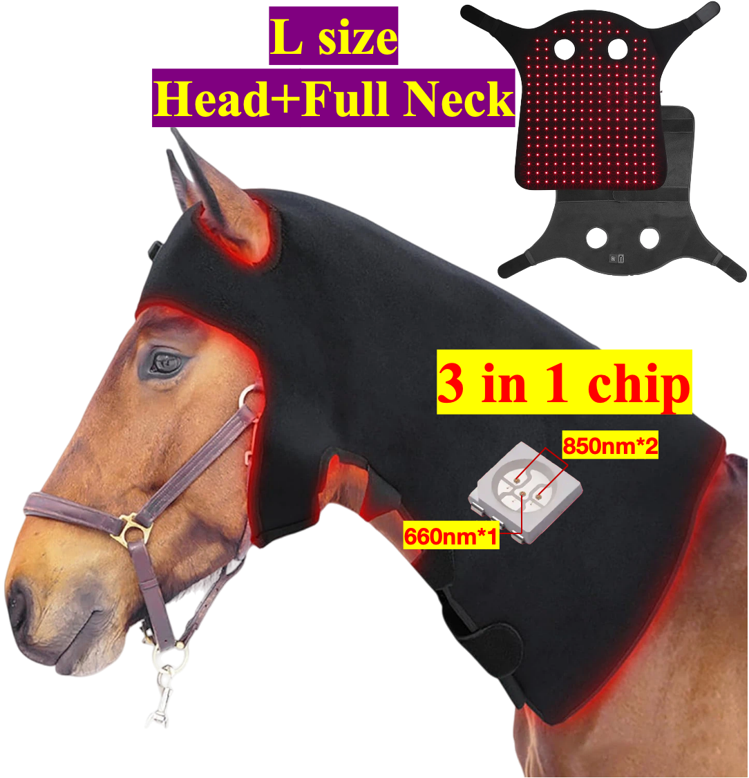 AQSHE 296 Pcs Leds Equine Horse Red Light 660nm 850nm Convenient for Storage Infrared Treatment Horse Head Pain Relief Cap
