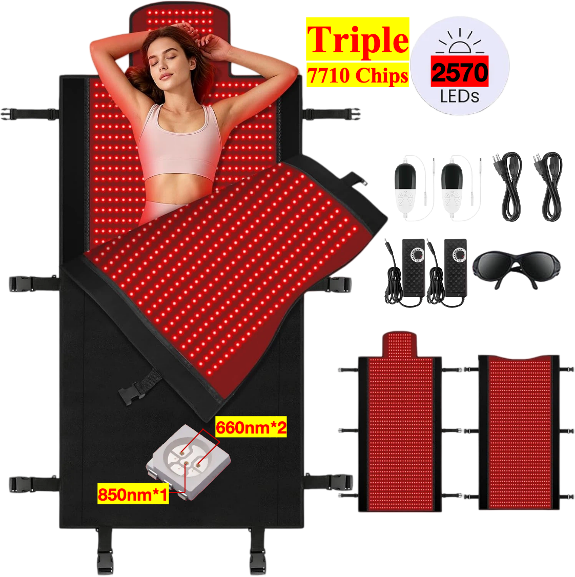 AQSHE 2570 Triple LEDs Chip Dual Wavelength Red Light Therapy Blanket Full Body Mat Sleeping Bag Near Infared Bed 660nm 850nm