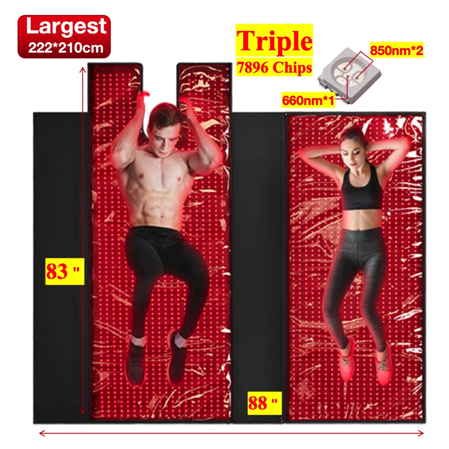 AQSHE 2632 Triple LEDs Chip Dual Wavelength Red Light Therapy Mat for Full Body 88