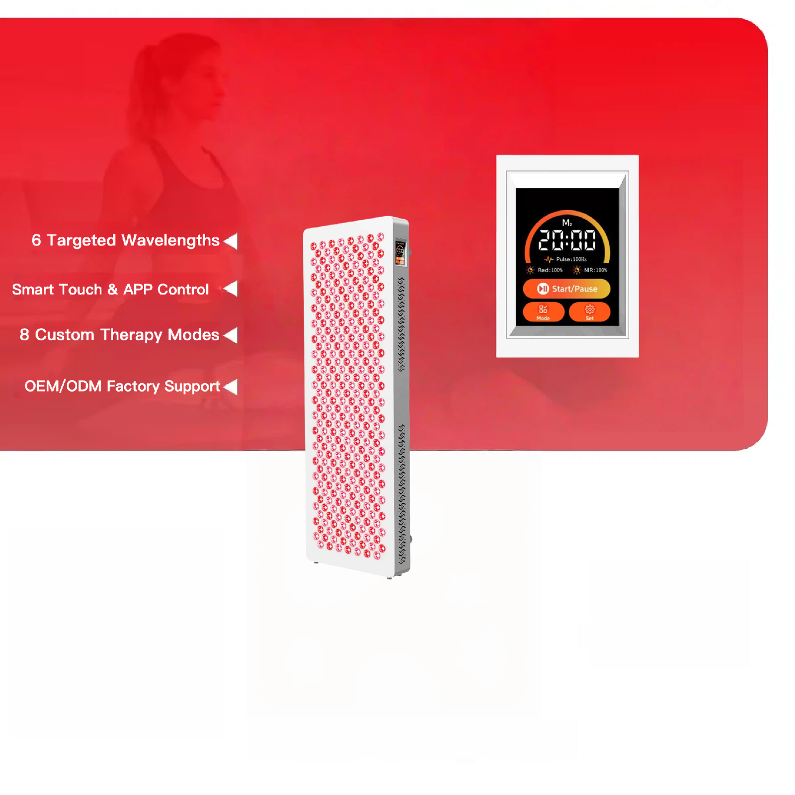 AQSHE T300 Red Light Therapy Panel 1500w Full Body Touch Screen 6 Wavelength White With Stand Wavelength Shenzhen