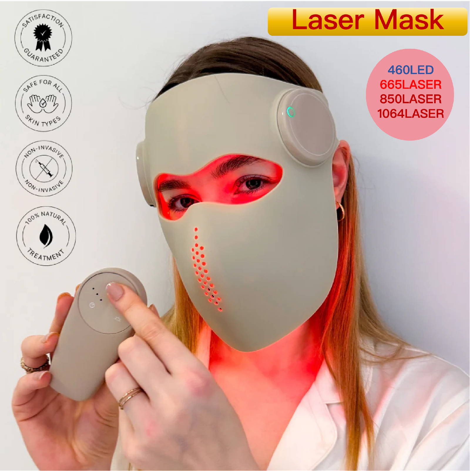AQSHE M3 Laser Facial Therapy Mask 103mw/cm² Soft Silicone Hand Held Portable 460/660/850/1064nm Photon for Skin Care