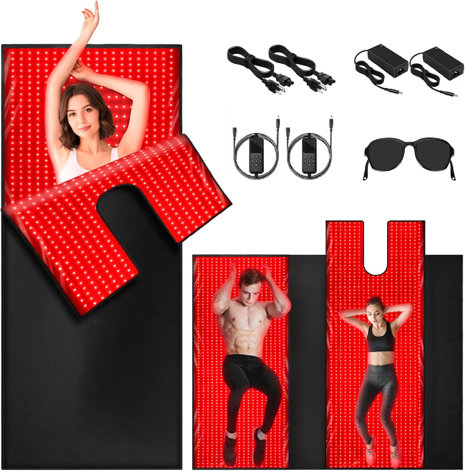 AQSHE B2632 Red Light Therapy Mat for Full Body LEDs Triple Chips Dual Wavelength 660nm 850nm Infrared LED Yoga Pads Blanket