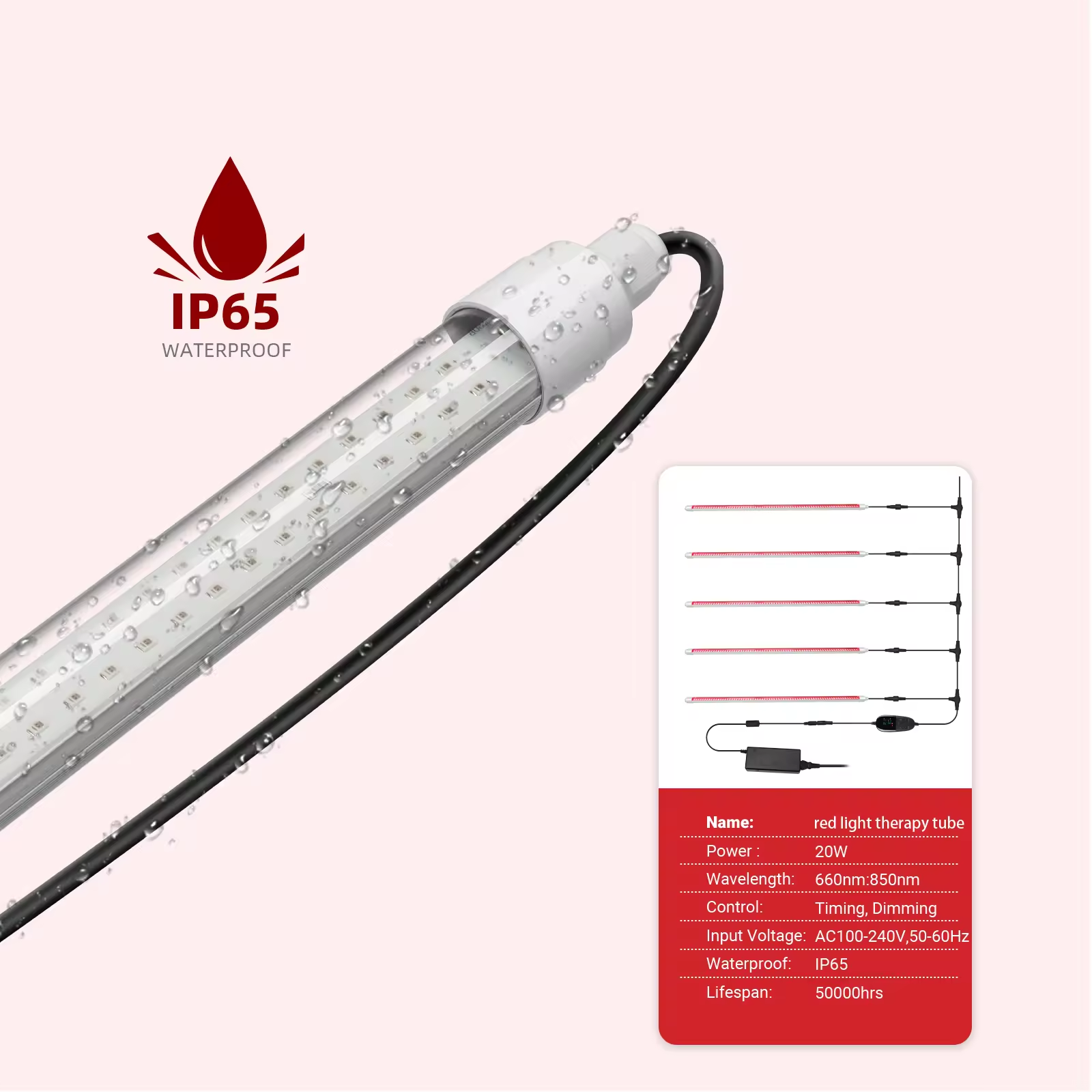 AQSHE Sauna Medical Grade Tube Red Infrared Led Light Therapy 660nm 850nm Waterproof Tube for Beauty Salon Sauna Tent Bed