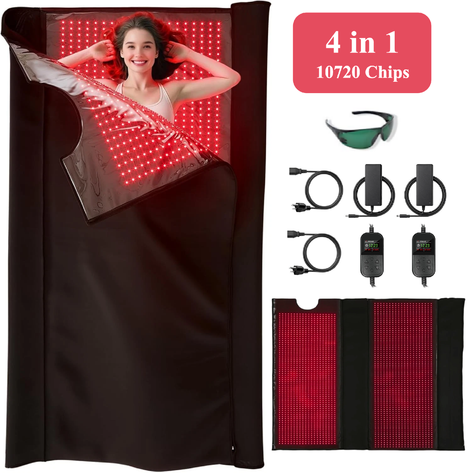 AQSHE B2680 Red Light Therapy Blanket Pod Full Body LED 10740 Quad Chip Dual Wavelength 4 in 1 Near-Infrared Pod Pulse Irradiance Sleeping Bag