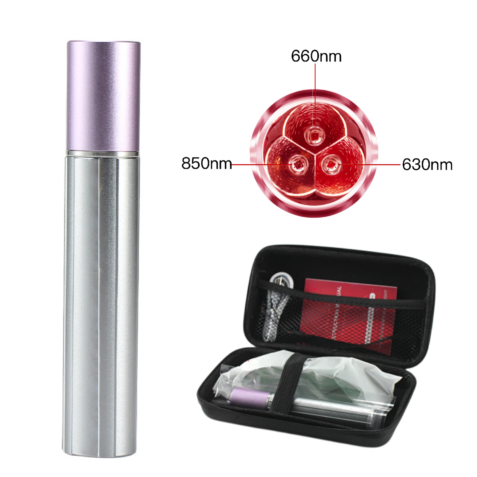 AQSHE 100C-3H Infrared Led Red Light Therapy Torch Pen Medical Grade 3 Wavelength Head with White and Fiber Optic 1 Led Target 630 660 850nm Night Vision